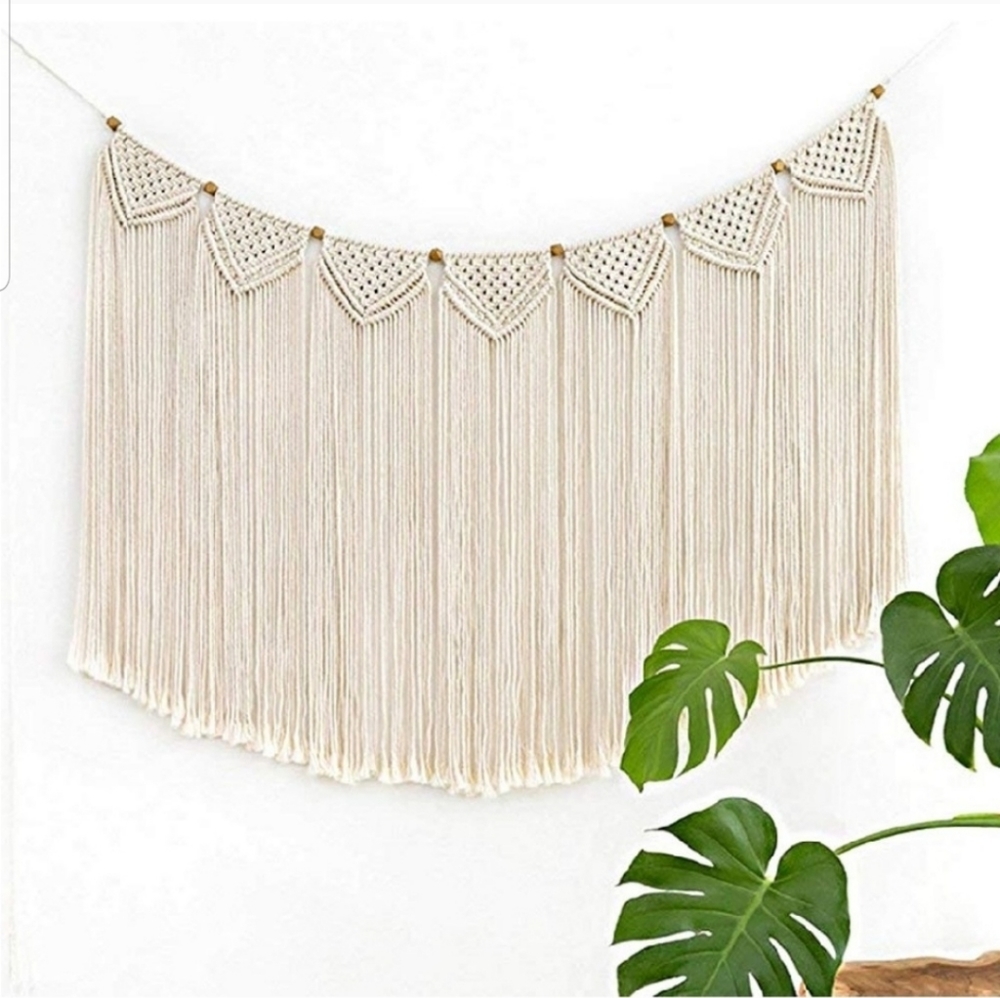 Urban Outfitters Cream Macramé Fringe Wall Hanging